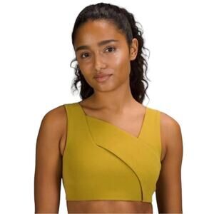 Lululemon Nulu Cross Front Gold Yoga Bra Light Support Lightweight Soft Size 4